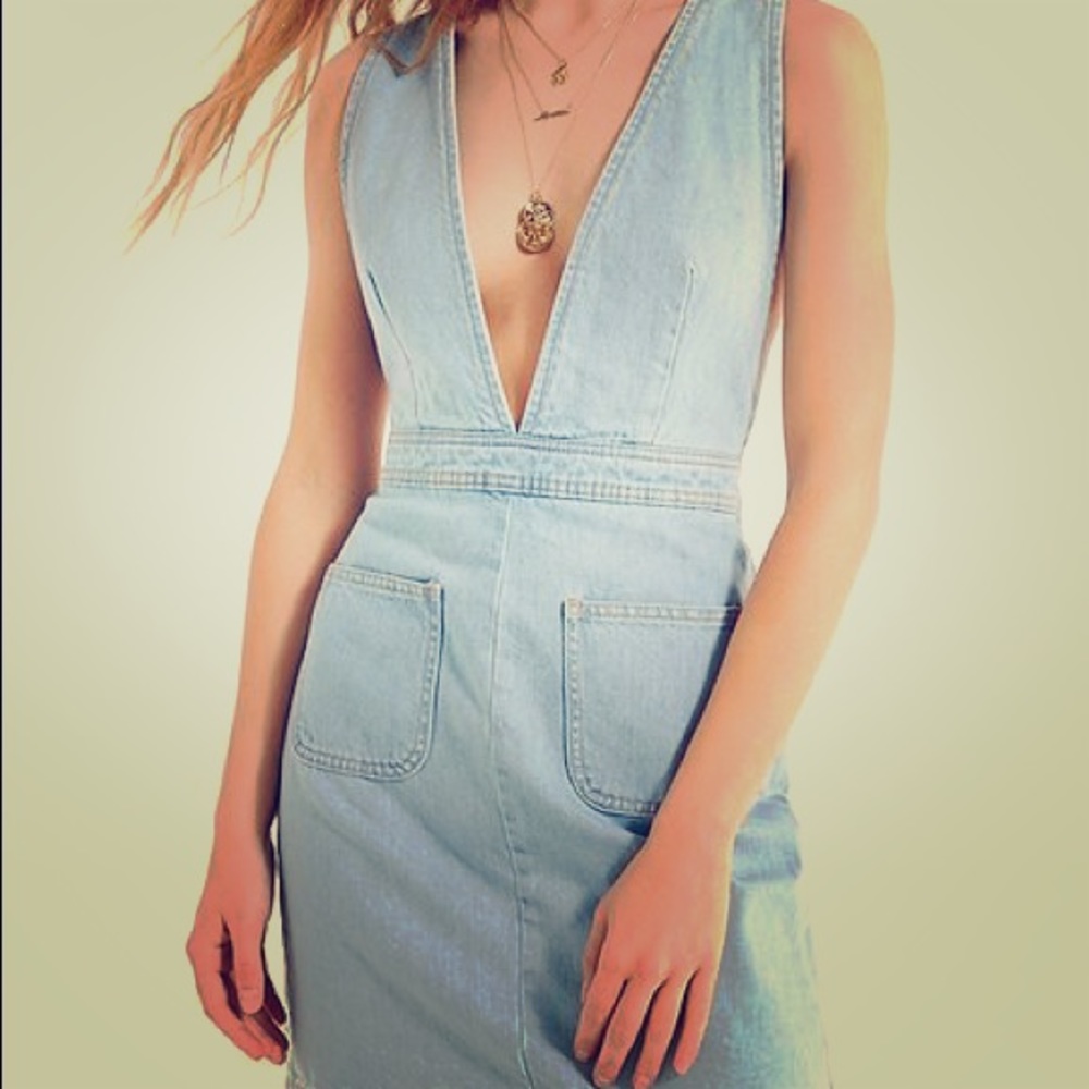 UO V-Neck Plunge Denim Mini Dress